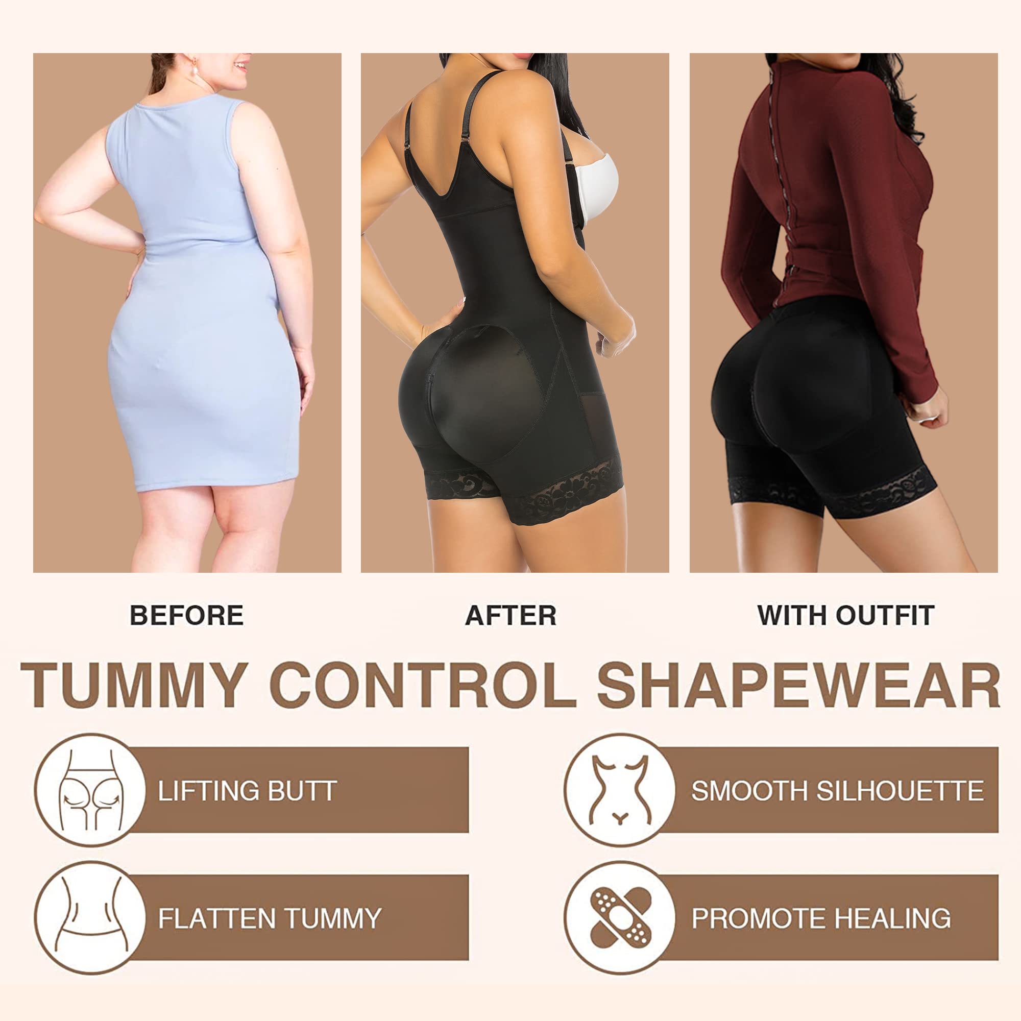 YIANNA Fajas Colombianas Shapewear for Women Tummy Control Post Surgery Compression Garment with Zipper Crotch