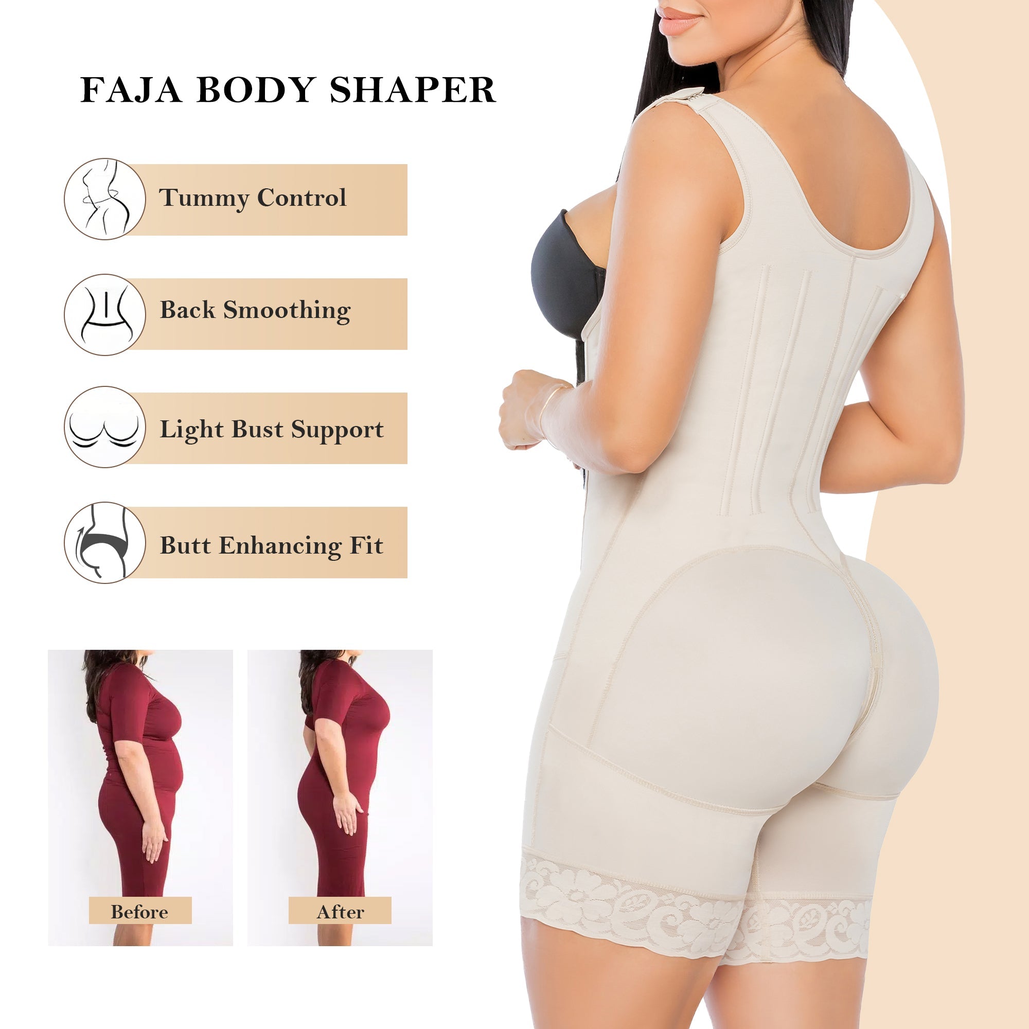 YIANNA Fajas Colombianas Postpartum Shapewear for Women Tummy Control Butt Lifter Body Shaper with Zipper and Hooks